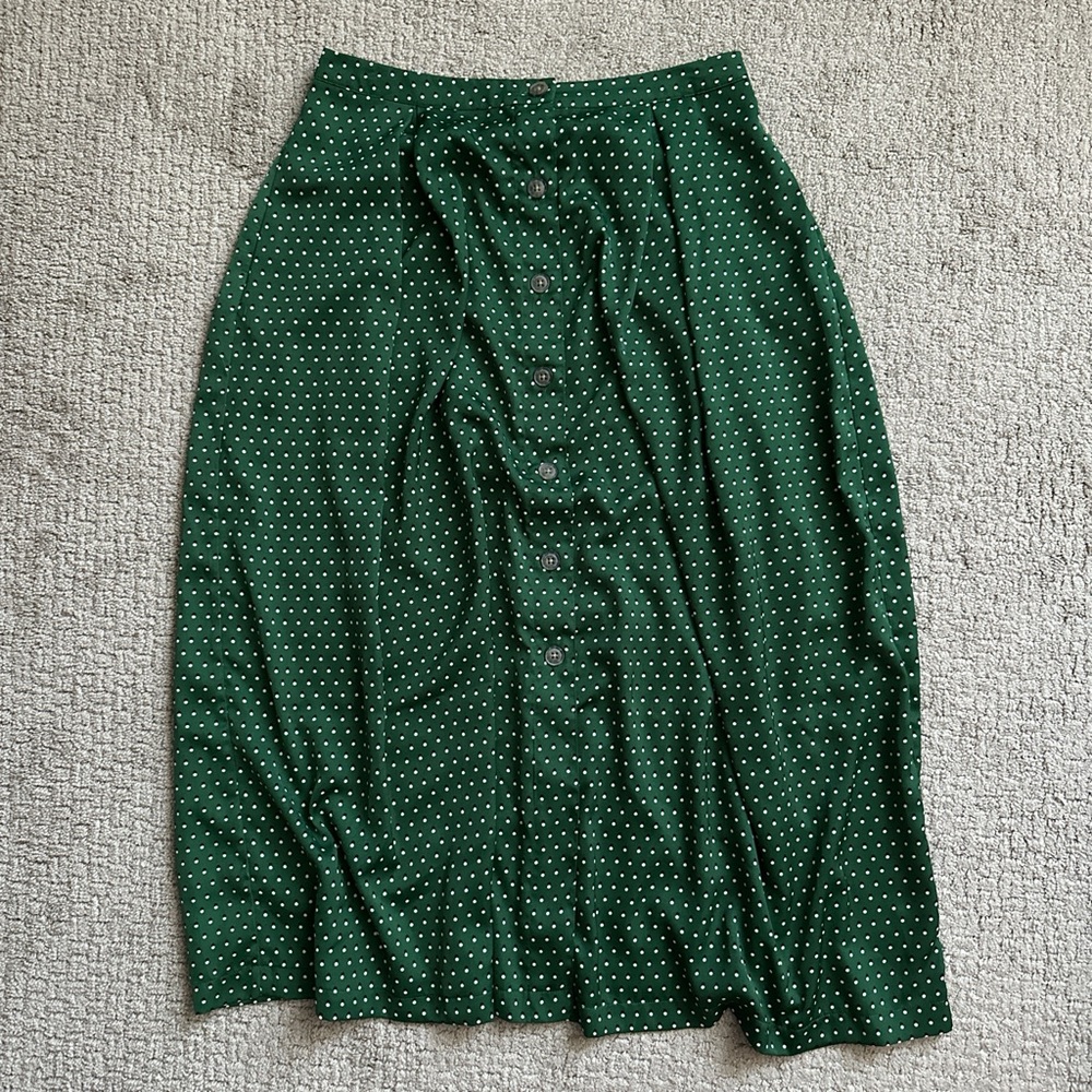 Green Polka Dot WHO WHAT WEAR Pleated Skirt size 10